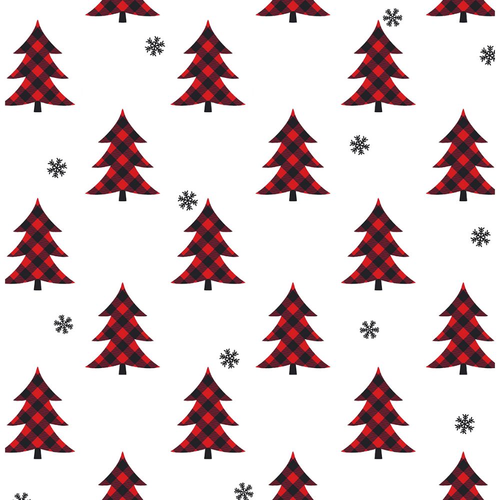 NextWall NW41101 Plaid Pines Wallpaper in Red & Black